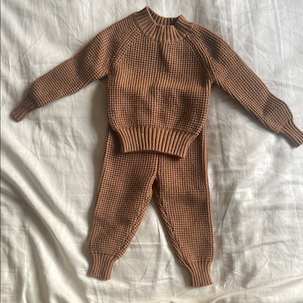 Brown Knit Sweater and Pants Set